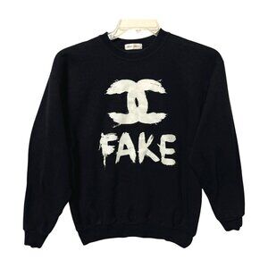 FAKE Chanel Logo Sweatshirt Womens Size M Black Long Sleeve
